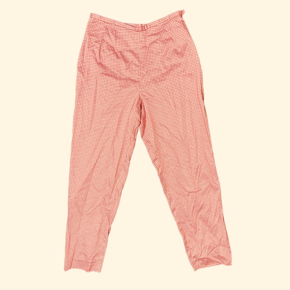 Pink Gingham Pleated Pants